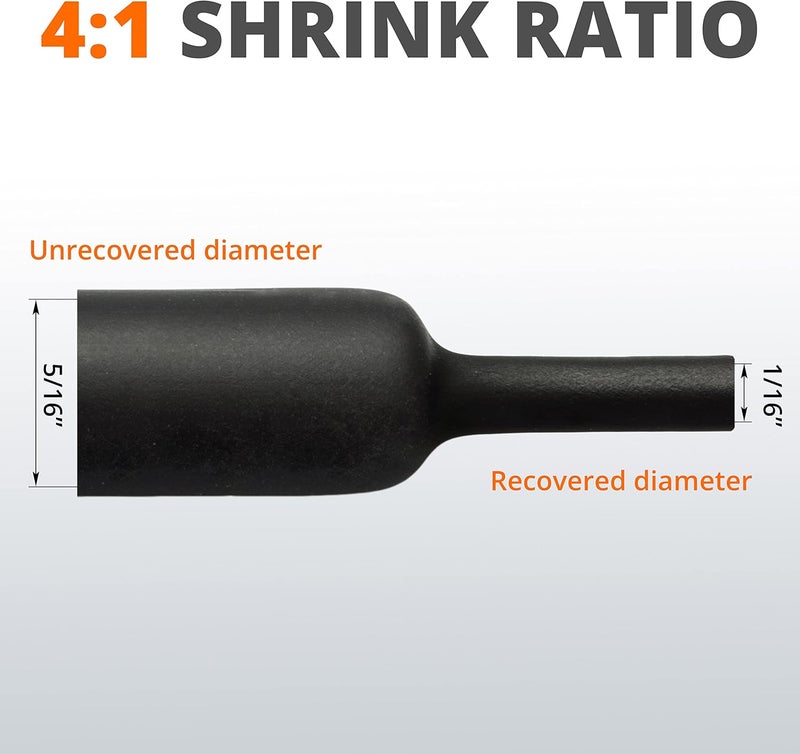 Wirefy 5/16" Heat Shrink Tubing - 4:1 Ratio - Adhesive Lined - Resistant Heat Shrink - 50 Feet Roll - Black - Image 2